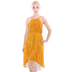 Sunshine Orange High-low Halter Chiffon Dress 