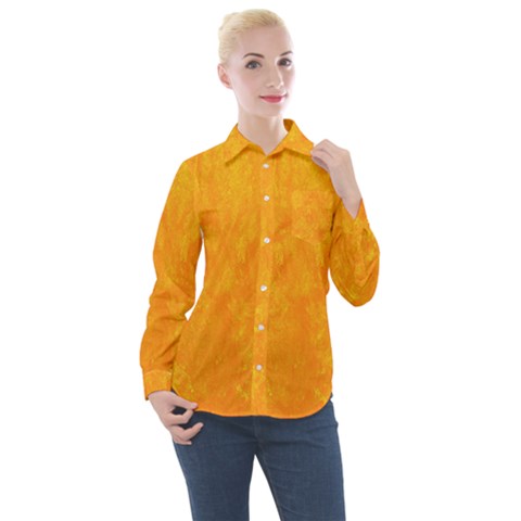 Sunshine Orange Women s Long Sleeve Pocket Shirt by retrotoomoderndesigns