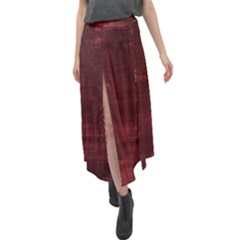 Red Grunge Velour Split Maxi Skirt