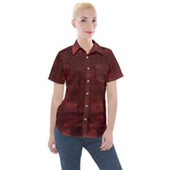 Red Grunge Women s Short Sleeve Pocket Shirt