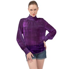 Purple Grunge High Neck Long Sleeve Chiffon Top