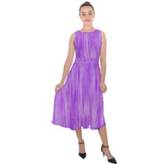 Purple Lavender Splash Midi Tie-back Chiffon Dress