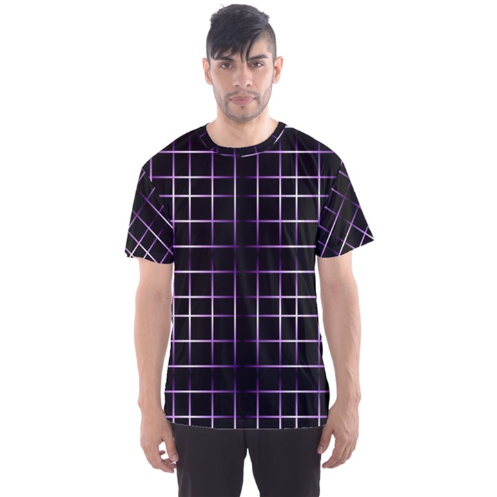 Neon Purple Black Grid Men s Sports Mesh Tee