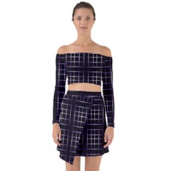 Neon Purple Black Grid Off Shoulder Top With Skirt Set by retrotoomoderndesigns