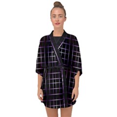 Neon Purple Black Grid Half Sleeve Chiffon Kimono by retrotoomoderndesigns