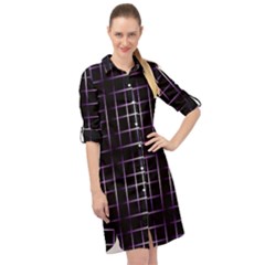 Neon Purple Black Grid Long Sleeve Mini Shirt Dress by retrotoomoderndesigns