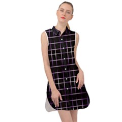 Neon Purple Black Grid Sleeveless Shirt Dress by retrotoomoderndesigns