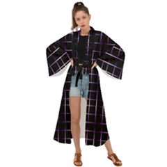 Neon Purple Black Grid Maxi Kimono