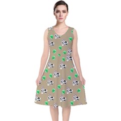 Bunnies Pattern V-neck Midi Sleeveless Dress  by bloomingvinedesign