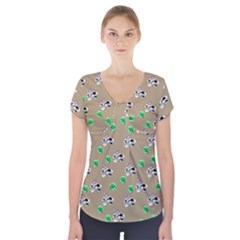 Bunnies Pattern Short Sleeve Front Detail Top by bloomingvinedesign