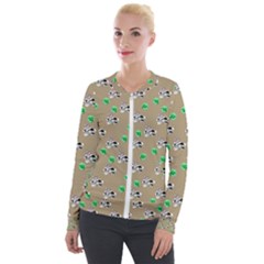 Bunnies Pattern Velour Zip Up Jacket by bloomingvinedesign