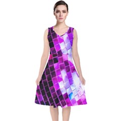 Purple Disco Ball V-neck Midi Sleeveless Dress  by essentialimage