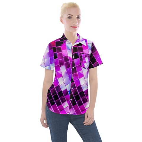 Purple Disco Ball Women s Short Sleeve Pocket Shirt by essentialimage