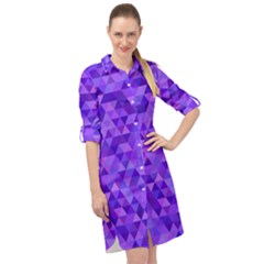 Shades Of Purple Triangles Long Sleeve Mini Shirt Dress by retrotoomoderndesigns