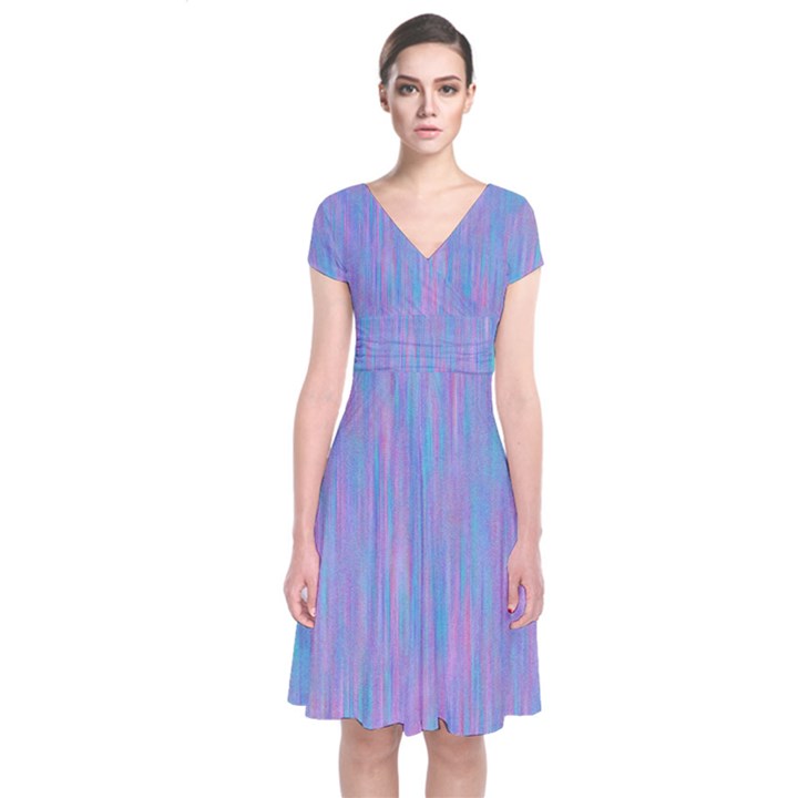 Purple Turquoise Watercolors Short Sleeve Front Wrap Dress