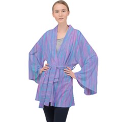 Purple Turquoise Watercolors Long Sleeve Velvet Kimono  by retrotoomoderndesigns