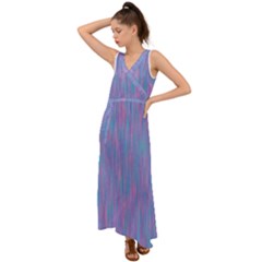 Purple Turquoise Watercolors V-neck Chiffon Maxi Dress by retrotoomoderndesigns