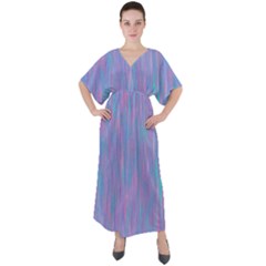 Purple Turquoise Watercolors V-neck Boho Style Maxi Dress by retrotoomoderndesigns