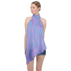 Purple Turquoise Watercolors Halter Asymmetric Satin Top by retrotoomoderndesigns