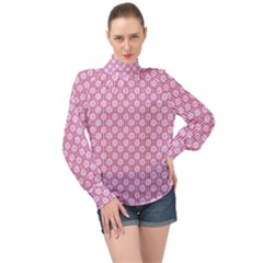 Pretty Pink Flowers High Neck Long Sleeve Chiffon Top