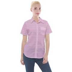 Pink Stripes Horizontal Women s Short Sleeve Pocket Shirt