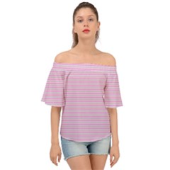 Pink Stripes Horizontal Off Shoulder Short Sleeve Top