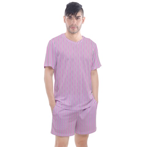 Pink Stripes Vertical Men s Mesh Tee And Shorts Set by retrotoomoderndesigns