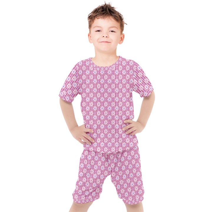 Pretty Pink Flowers Kids  Tee and Shorts Set