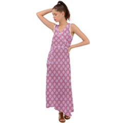 Pretty Pink Flowers V-neck Chiffon Maxi Dress