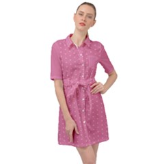 Polka Dotted Pinks Belted Shirt Dress