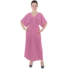 Polka Dotted Pinks V-neck Boho Style Maxi Dress