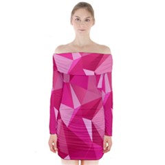 Abstract Pink Triangles Long Sleeve Off Shoulder Dress