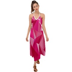 Abstract Pink Triangles Halter Tie Back Dress 