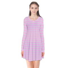 Pink Stripes Horizontal Long Sleeve V-neck Flare Dress by retrotoomoderndesigns