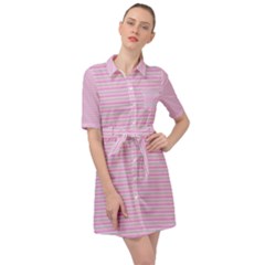 Pink Stripes Horizontal Belted Shirt Dress