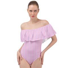 Pink Stripes Vertical Off Shoulder Velour Bodysuit 