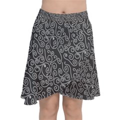 White Swirls On Gray Chiffon Wrap Front Skirt by bloomingvinedesign