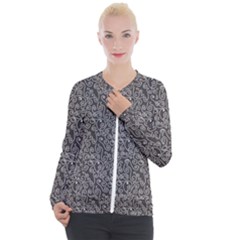 White Swirls On Gray Casual Zip Up Jacket by bloomingvinedesign