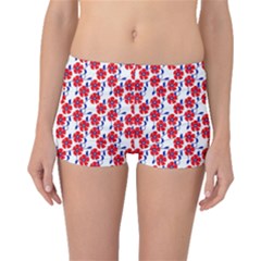 Red Flowers Blue Vines Boyleg Bikini Bottoms by bloomingvinedesign