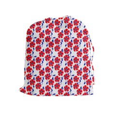 Red Flowers Blue Vines Drawstring Pouch (xl) by bloomingvinedesign