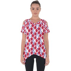 Red Flowers Blue Vines Cut Out Side Drop Tee by bloomingvinedesign