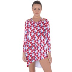 Red Flowers Blue Vines Asymmetric Cut-out Shift Dress by bloomingvinedesign