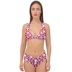 Red Flowers Blue Vines Double Strap Halter Bikini Set by bloomingvinedesign