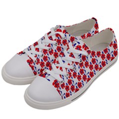 Red Flowers Blue Vines Women s Low Top Canvas Sneakers by bloomingvinedesign