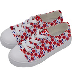 Red Flowers Blue Vines Kids  Low Top Canvas Sneakers