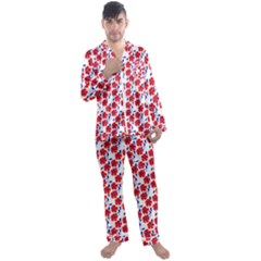 Red Flowers Blue Vines Men s Satin Pajamas Long Pants Set by bloomingvinedesign