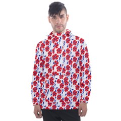 Red Flowers Blue Vines Men s Front Pocket Pullover Windbreaker