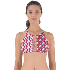 Red Flowers Blue Vines Perfectly Cut Out Bikini Top