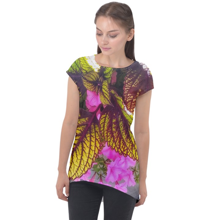 Coleus & Petunia Cap Sleeve High Low Top