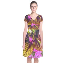 Coleus & Petunia Short Sleeve Front Wrap Dress